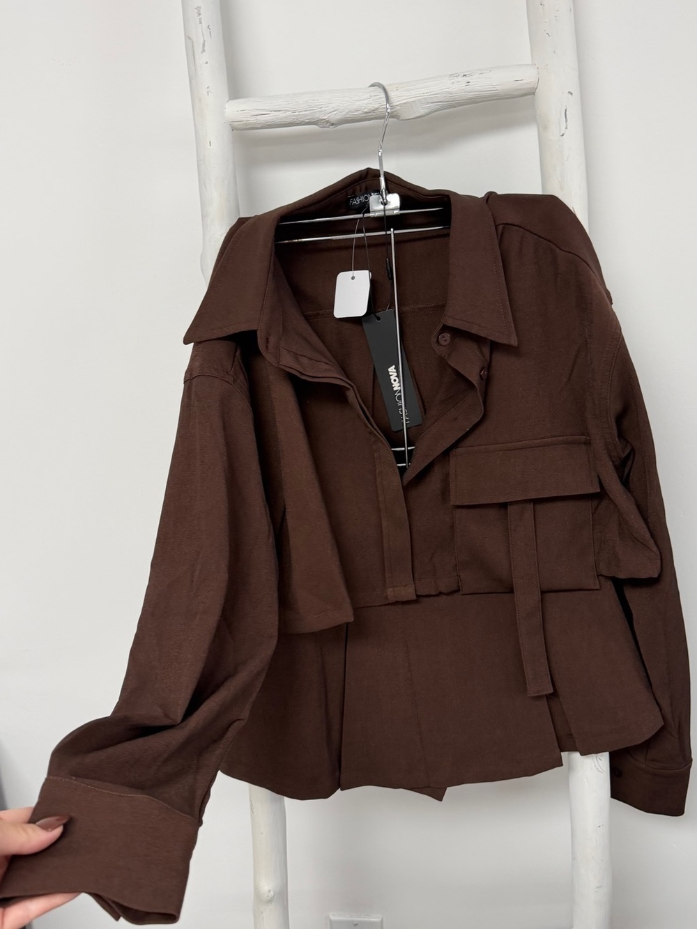 Fashion Nova Brown Crop Shirt & Pleated Mini Skirt Set - Picture 7 of 14